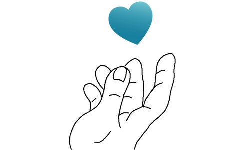 main avec un coeur au dessus, notre logo pour représenter les aidants 